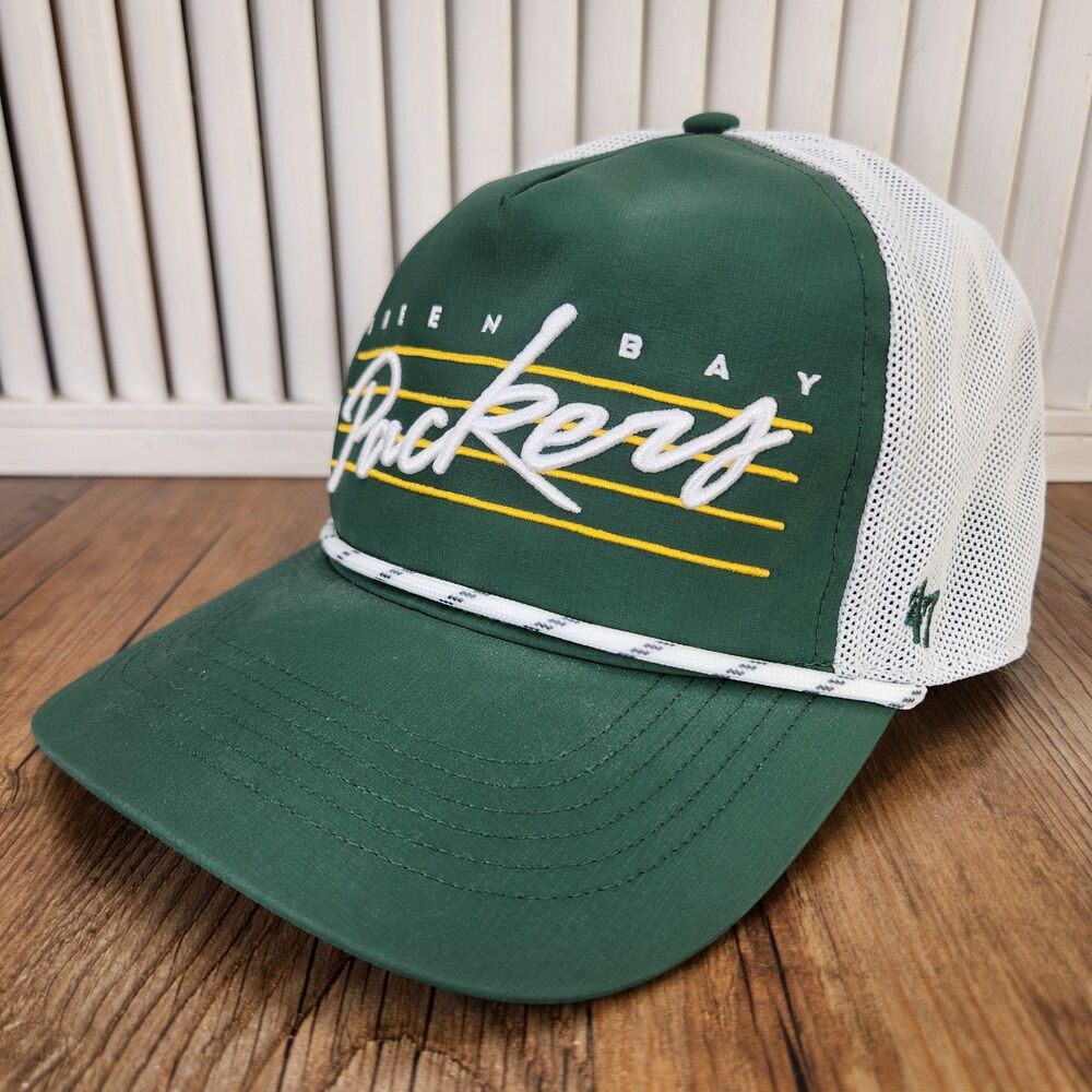 '47 Hitch Green Bay Packers Downburst Script Trucker Hat Green Snapback Rope Cap